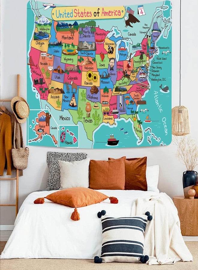 NYMB Kids United States Tapestry, Cartoon Fun Facts Geography USA Map America Wall Decor, Colorful Educational Wall Hanging for Children Bedroom Living Room, 40X30in - Image 4